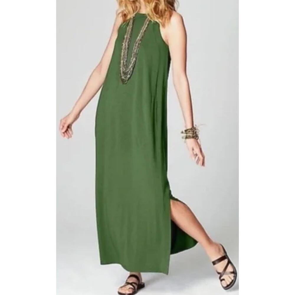 J. Jill Size Small Grassy Green Halter Neckline Tank Dress Maxi